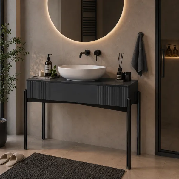 Charcoal Gray Bathroom Console – Fluted Front 3D Model back