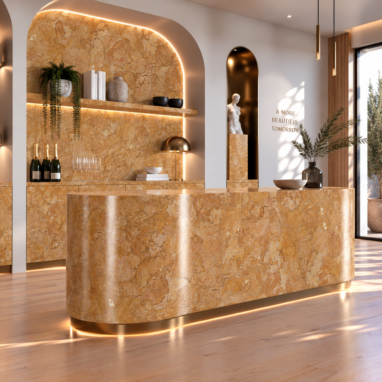 Warm Amber Fossil Grain Marble Texture 2