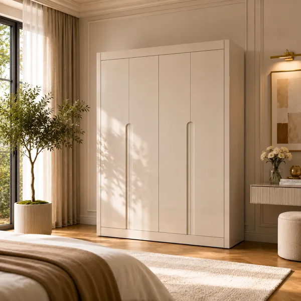 Ivory Gloss Four-Door Wardrobe – Recessed Handles 3D Model back