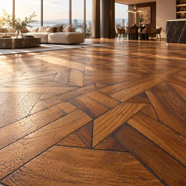 Warm Chestnut Geometric Inlay Parquet Texture back