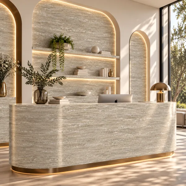 Warm Taupe Beige Soft Layered Travertine Texture back