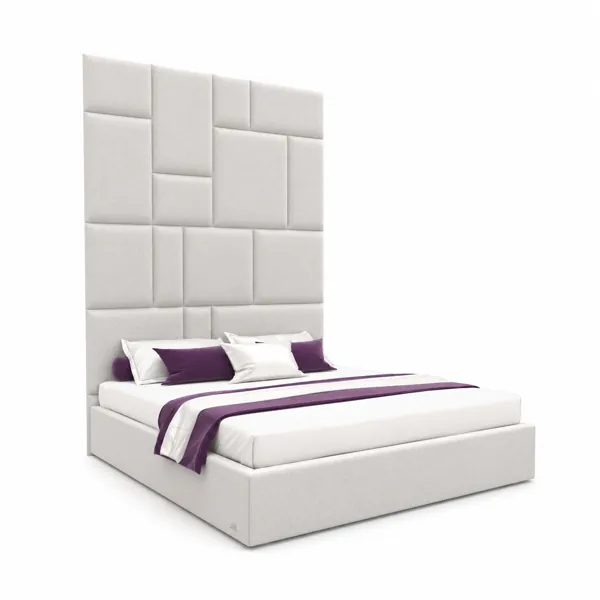 White Patchwork Panel Headboard Bed with Purple Accents 3D Model