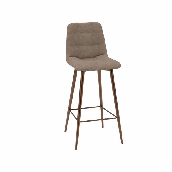 Beige Fabric Bar Stool with Bronze-Tone Metal Frame 3D Model