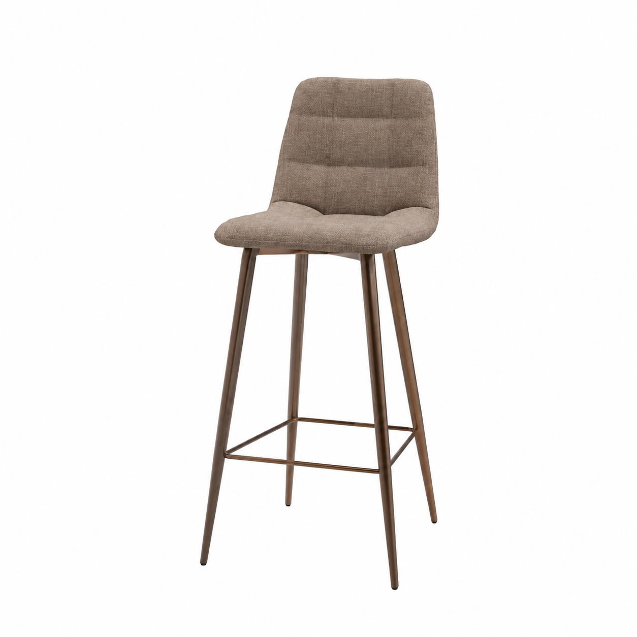 Beige Fabric Bar Stool with Bronze-Tone Metal Frame 3D Model 3