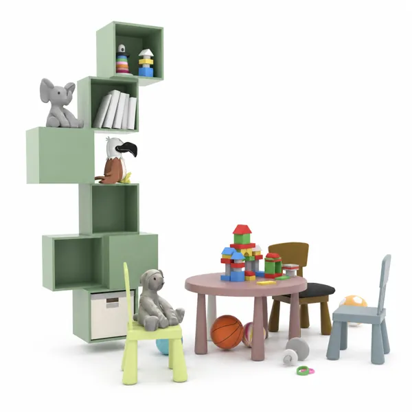 Mint Green Kids Furniture Set – Staggered Cube Shelf 3D Model