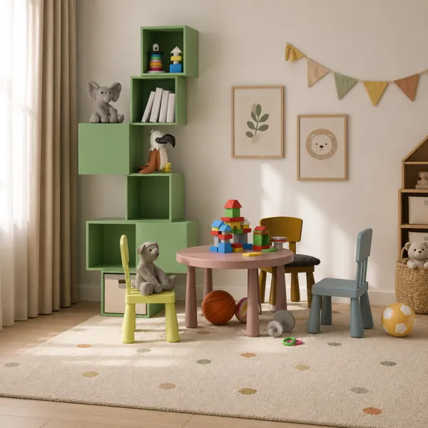 Mint Green Kids Furniture Set – Staggered Cube Shelf 3D Model back