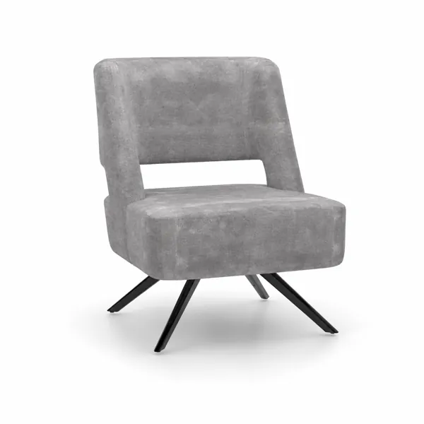 Gray Upholstered Armchair – Open Back & Black Splayed Legs 3D Model