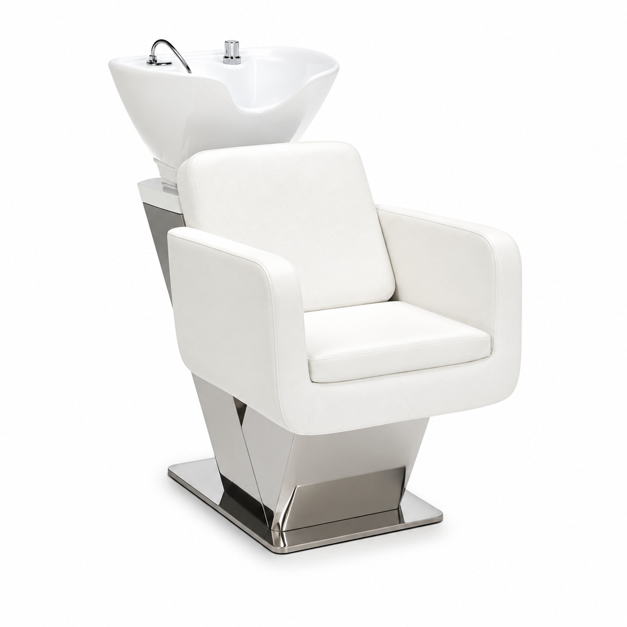 White Salon Shampoo Chair – Ceramic Basin 3D Model 1