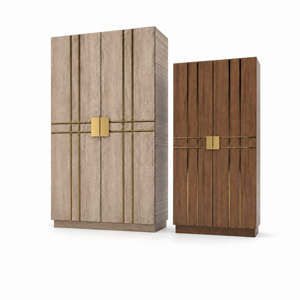 Wood Grain Cabinet with Gold Linear Inlays 3D Model 3
