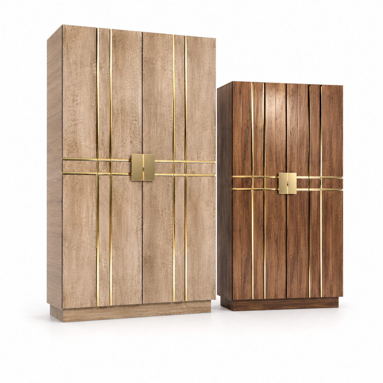 Wood Grain Cabinet with Gold Linear Inlays 3D Model