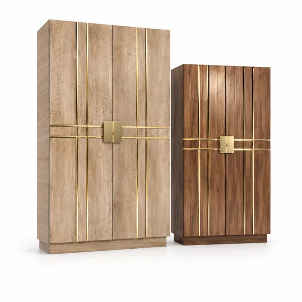 Wood Grain Cabinet with Gold Linear Inlays 3D Model