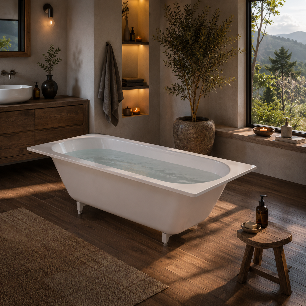 White Built-In Bathtub – Wide Rectangular Rim & Rounded Basin 3D Model 2