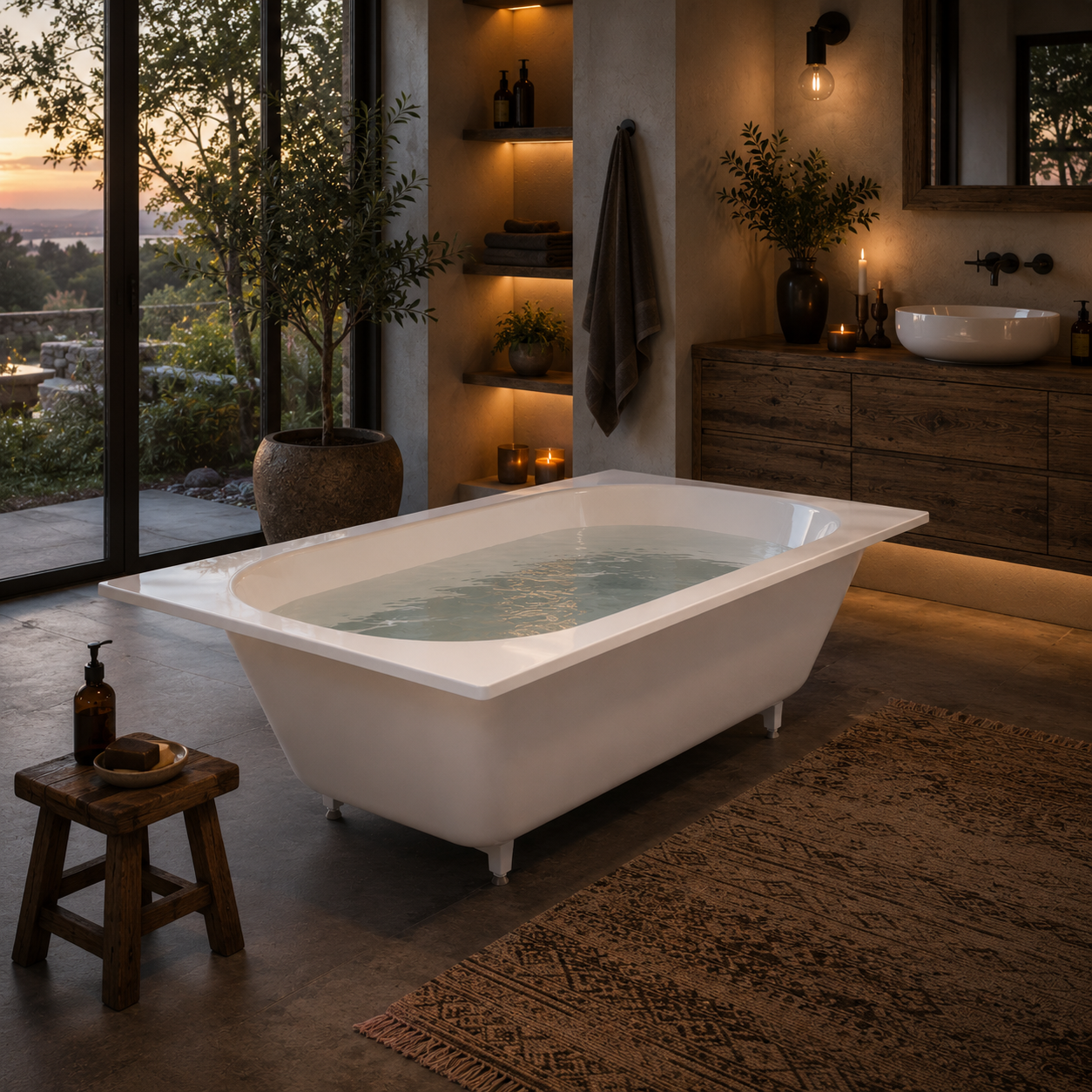 White Built-In Bathtub – Wide Rectangular Rim & Rounded Basin 3D Model 3