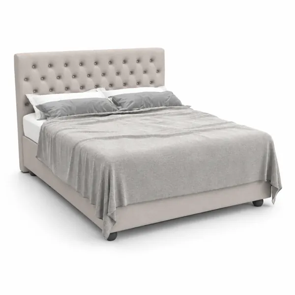 Light Beige Button Tufted Upholstered Bed 3D Model