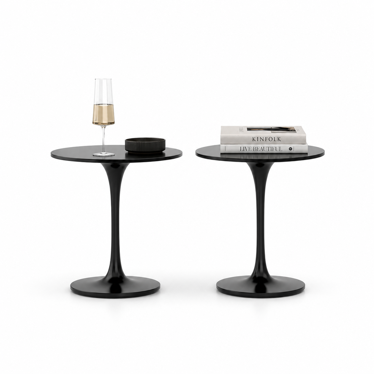 Round Black Pedestal Table Set – Tulip Base 3D Model 3