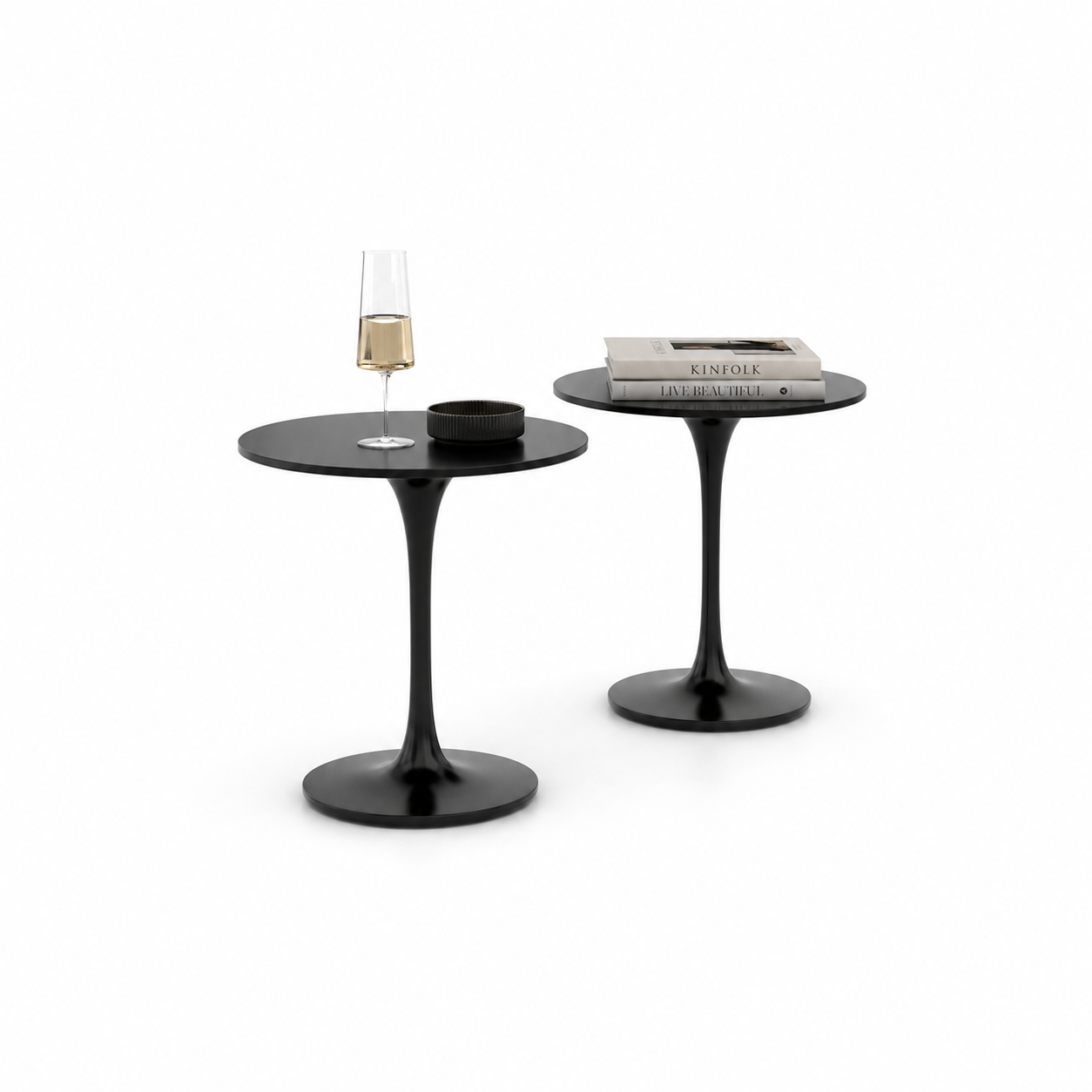Round Black Pedestal Table Set – Tulip Base 3D Model 1