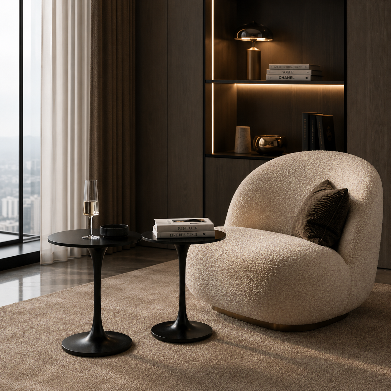 Round Black Pedestal Table Set – Tulip Base 3D Model 4