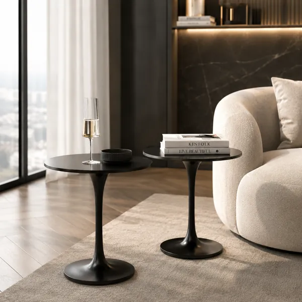 Round Black Pedestal Table Set – Tulip Base 3D Model back