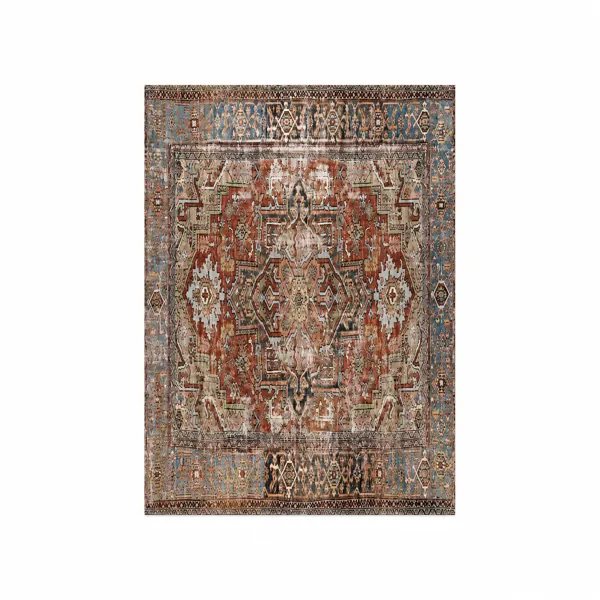 Vintage Medallion Rug – Rust Blue Distressed Borders