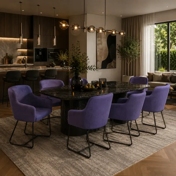 Purple Fabric Armchair with Black Sled Base 3D Model back