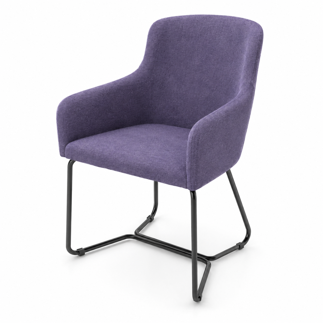 Purple Fabric Armchair with Black Sled Base 3D Model 3