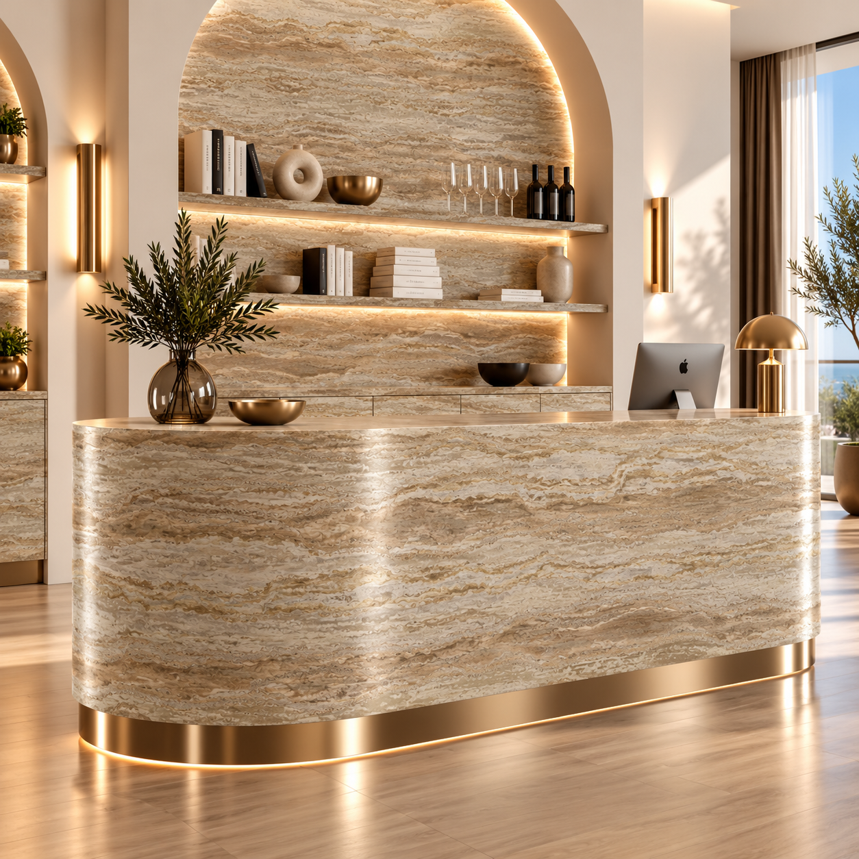 Cream Beige Travertine Wavy Horizontal Vein Texture 2
