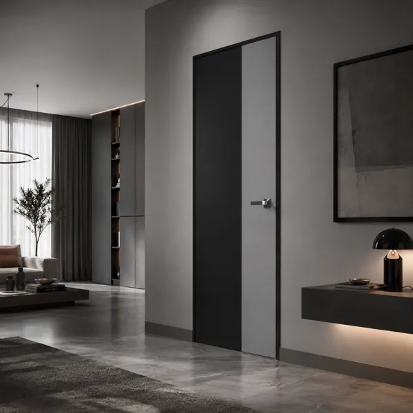 Modern Flush Door Set – Black & Gray Split Panels 3D Model back