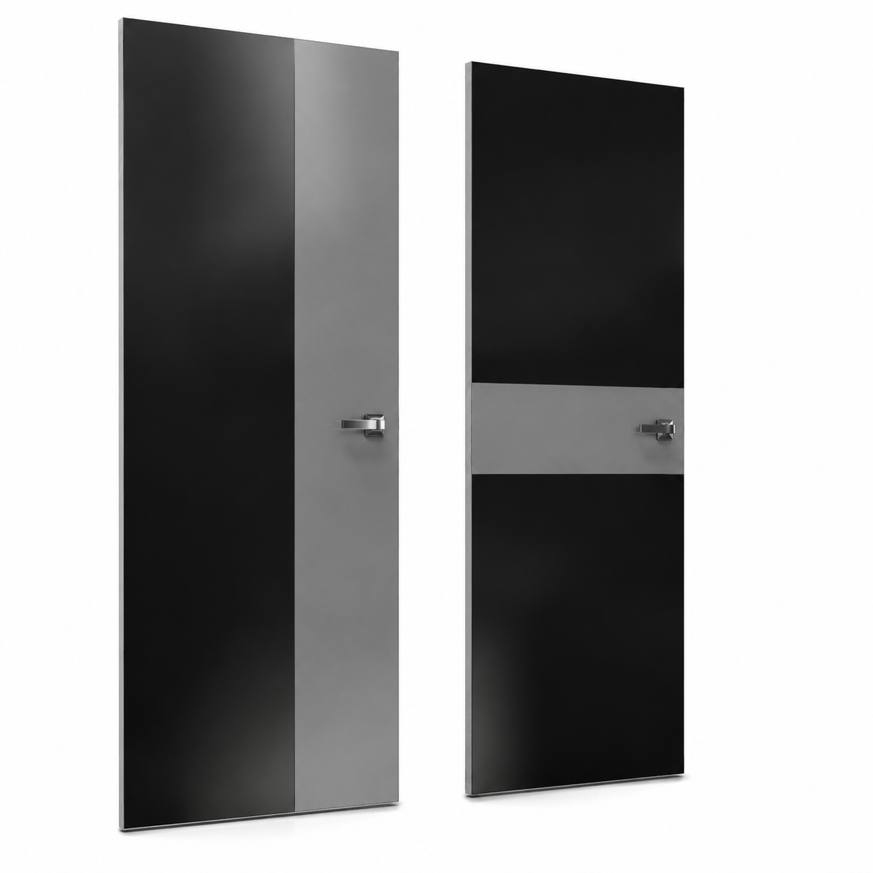 Modern Flush Door Set – Black & Gray Split Panels 3D Model 1