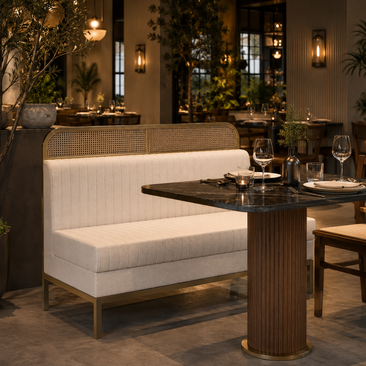 Beige Channel Sofa with Gold Cane Frame 4