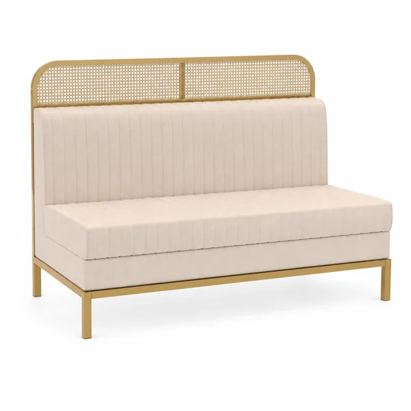 Beige Channel Sofa with Gold Cane Frame