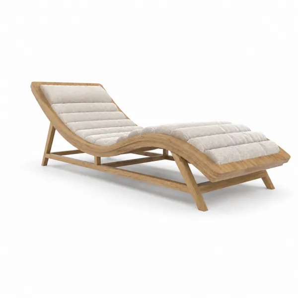 Curved Wood Chaise Lounge – Beige Channel Cushion 3D Model