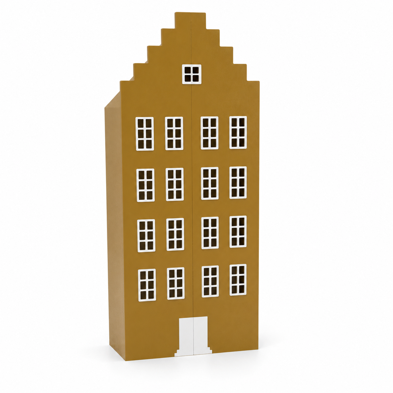 Mustard Yellow Stepped-Gable House Wardrobe – White Grid Windows 3D Model