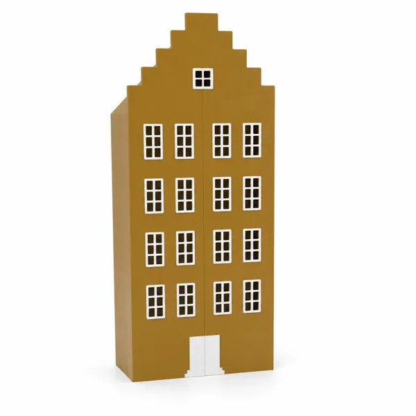 Mustard Yellow Stepped-Gable House Wardrobe – White Grid Windows 3D Model