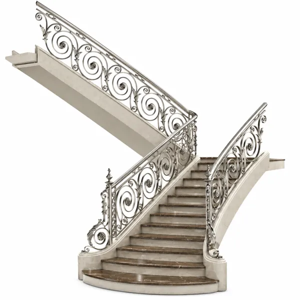 Ornate Cream Marble Split Staircase 3D Model