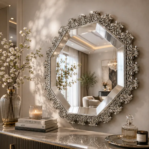 Ornate Octagonal Mirror 3D Model back