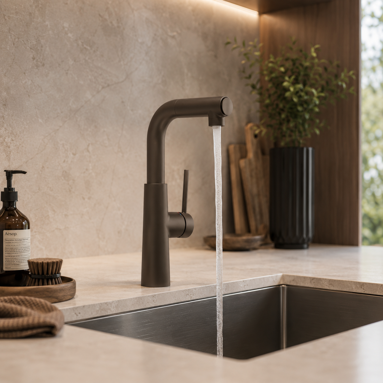 Dark Brown Matte Finish Modern Kitchen Faucet 3D Model 3