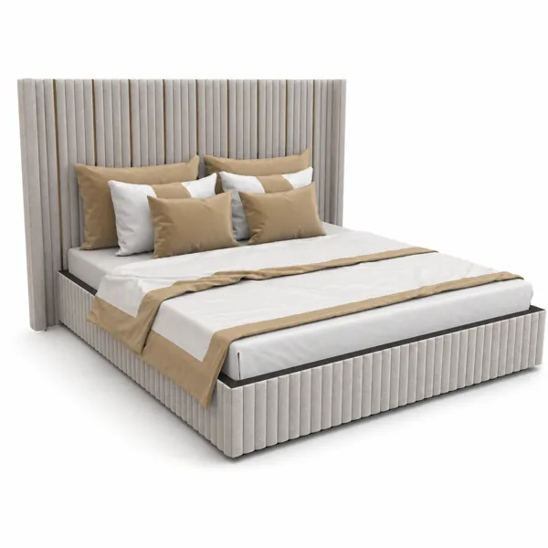 Warm Beige Vertical Channel Upholstered Bed 3D Model