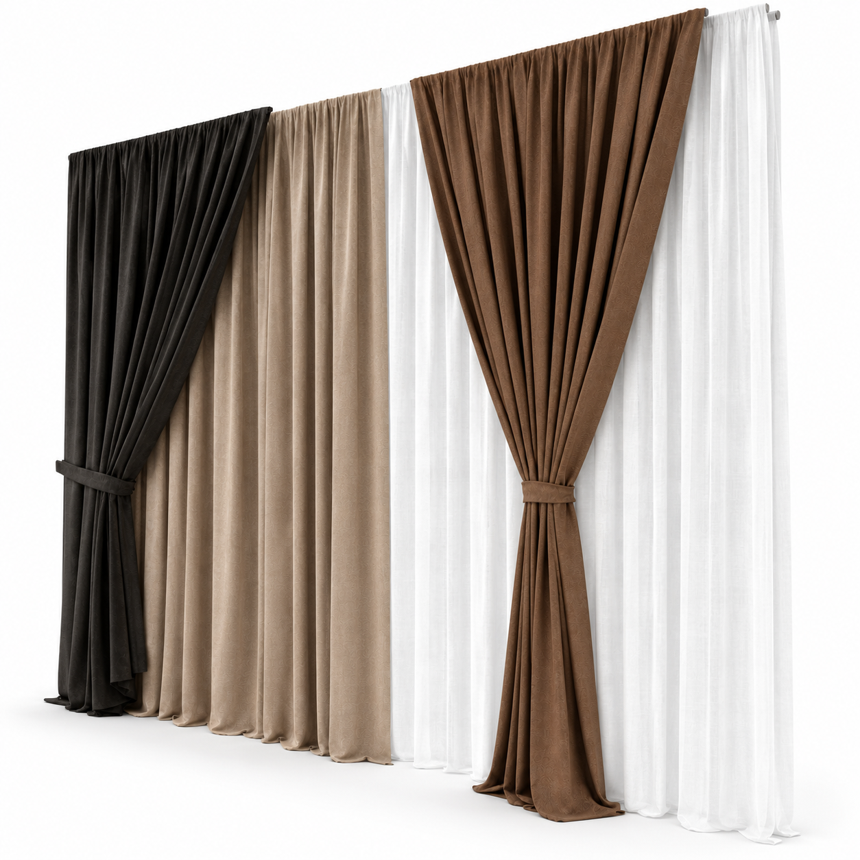 Layered Brown Black Curtain Set 3D Model 3