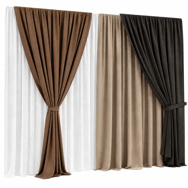 Layered Brown Black Curtain Set 3D Model
