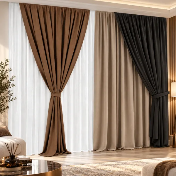 Layered Brown Black Curtain Set 3D Model back
