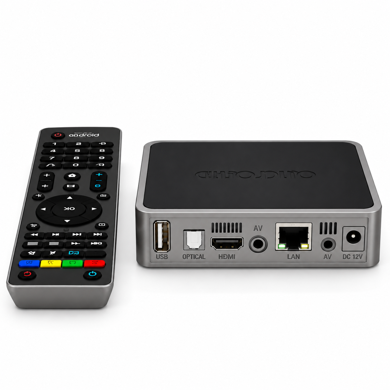 Silver Android TV Box with Remote Control 3D Model 3