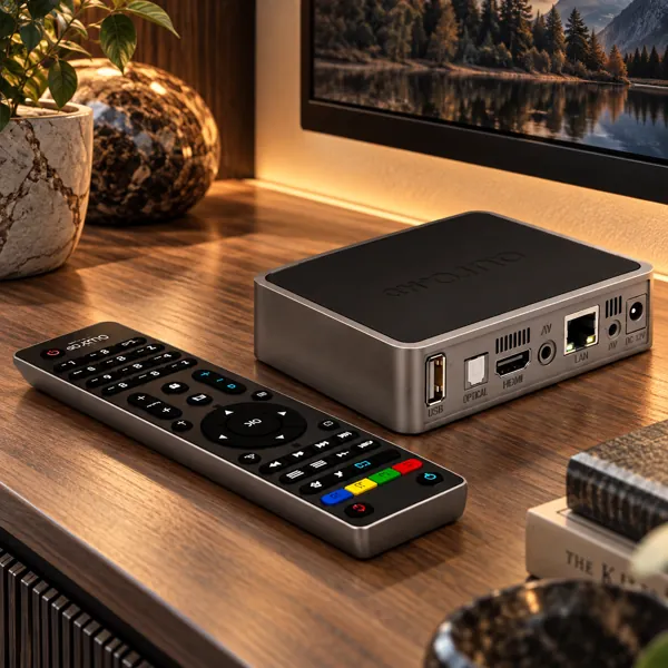 Silver Android TV Box with Remote Control 3D Model back