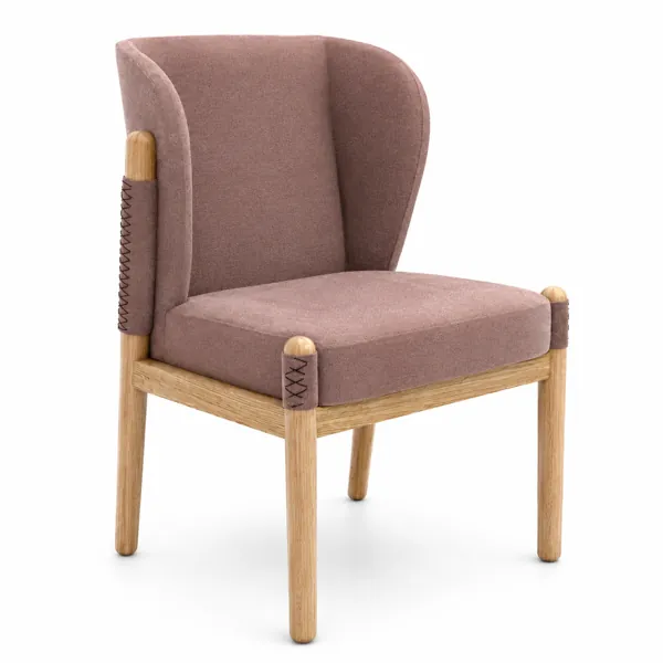 Dusty Rose Upholstered Chair with Light Wood Frame 3D Model