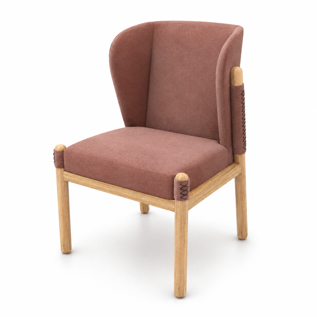 Dusty Rose Upholstered Chair with Light Wood Frame 3D Model 3