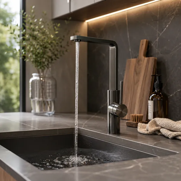 Matte Graphite Square Kitchen Faucet 3D Model back