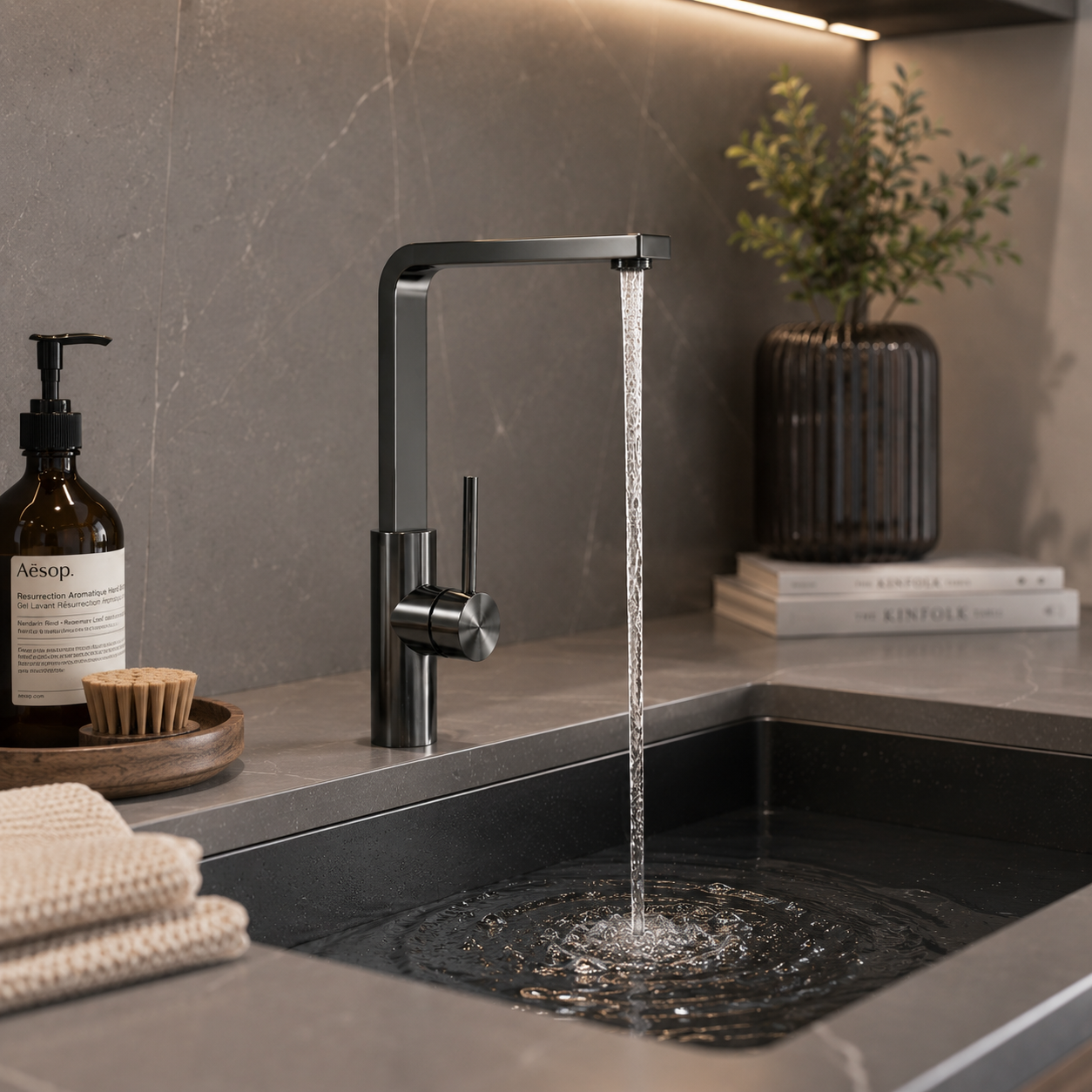 Matte Graphite Square Kitchen Faucet 3D Model 3
