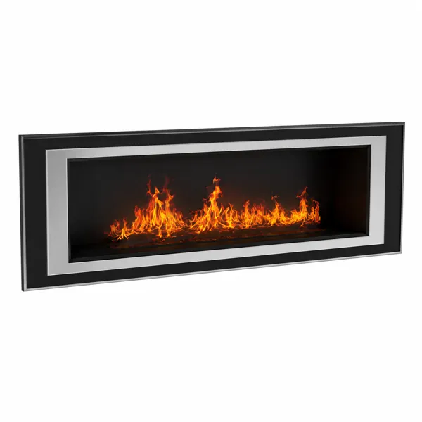 Black Linear Fireplace – Silver Inner Frame 3D Model