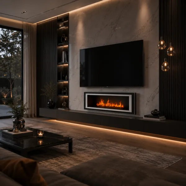 Black Linear Fireplace – Silver Inner Frame 3D Model back