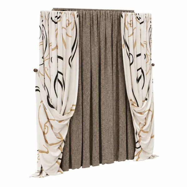 Layered Patterned Drapery Curtain Set 3D Model