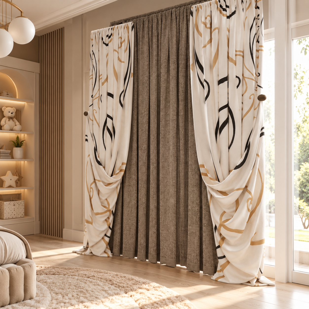 Layered Patterned Drapery Curtain Set 3D Model 4
